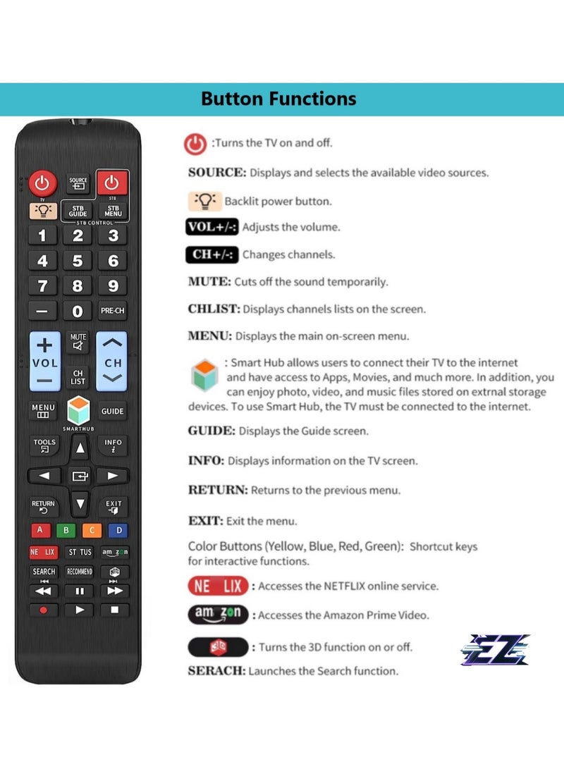 ELTRAZONE Universal Remote Control for All Samsung Smart TV LED LCD LED QLED SUHD UHD HDTV Smart TV Plasma 4K 3D with Netflix Prime Video Buttons Backlight with battery - Image 2