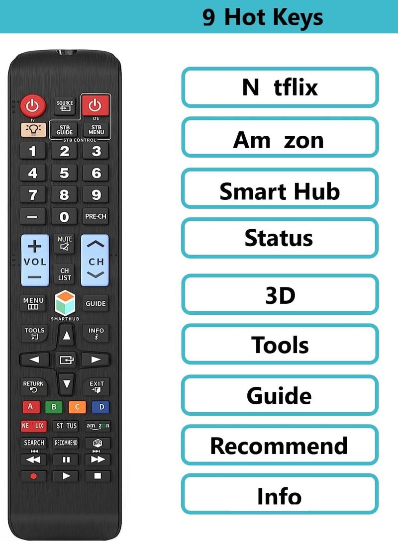 ELTRAZONE Universal Remote Control for All Samsung Smart TV LED LCD LED QLED SUHD UHD HDTV Smart TV Plasma 4K 3D with Netflix Prime Video Buttons Backlight with battery - Image 4