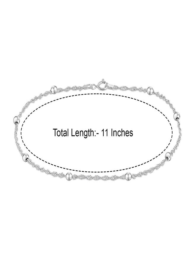 LeCalla سوار كاحل من الفضة الإسترلينية 925 للنساء | سلاسل سنغافورية كرات خرز سوار كاحل شاطئي صيفي بسيط هدايا مجوهرات القدم 11 بوصة - Image 3