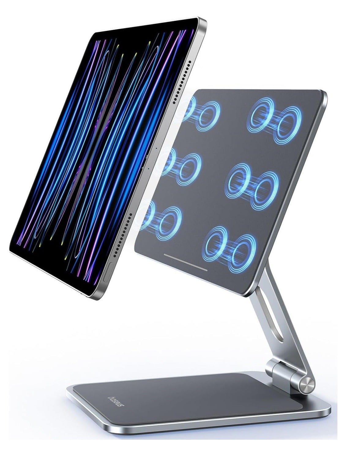 Baseus MagStable Foldable Magnetic iPad Stand - 360° Rotatable Adjustable Stand for iPad Pro 12.9 & iPad 10.9 Inch - Multi-Angle Desk Holder with Strong Magnet for iPad Pro 11 Inch 3rd/4th/5th Gen - Portable, Versatile, Sturdy, Ideal for Home, Office, and On-the-Go Use Grey