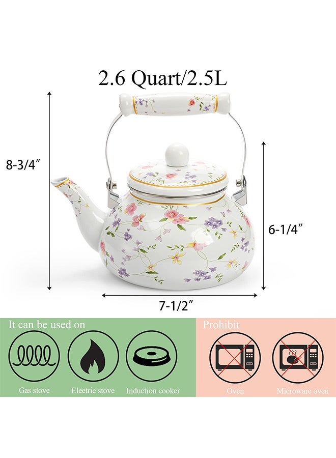 هاهاهاي إبريق شاي مينا عتيق 2.5 لتر – إبريق مينا بتصميم زهري قديم مع مقبض بورسلان، إبريق شاي سميك للموقد، مناسب للمطبخ، التخييم، القهوة وللهدايا المنزلية الأنيقة - Image 3