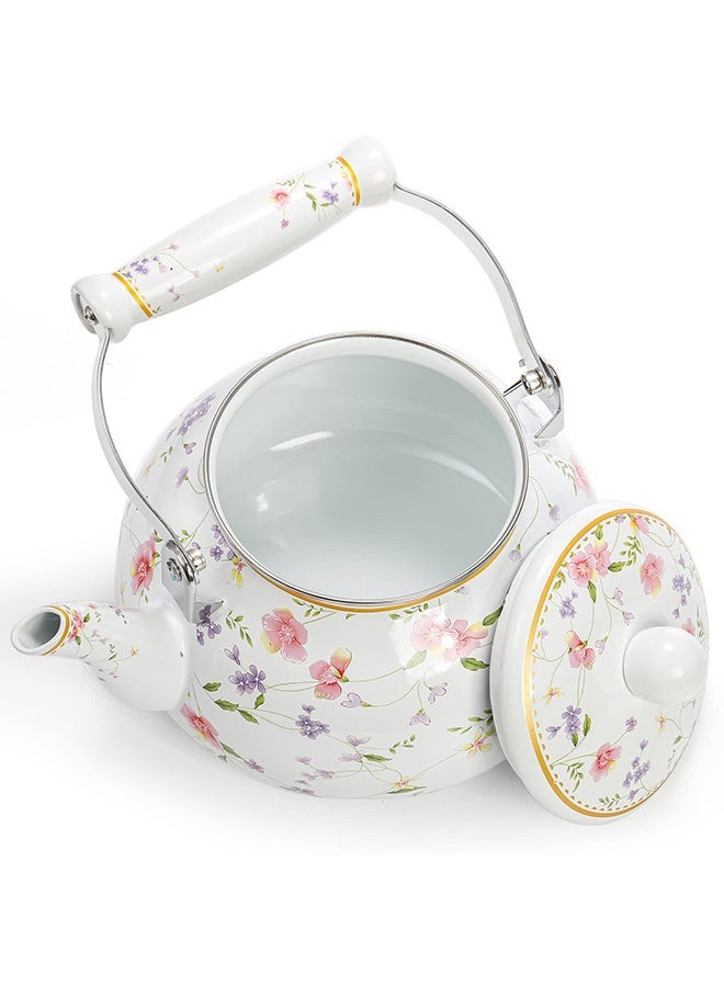 هاهاهاي إبريق شاي مينا عتيق 2.5 لتر – إبريق مينا بتصميم زهري قديم مع مقبض بورسلان، إبريق شاي سميك للموقد، مناسب للمطبخ، التخييم، القهوة وللهدايا المنزلية الأنيقة - Image 2