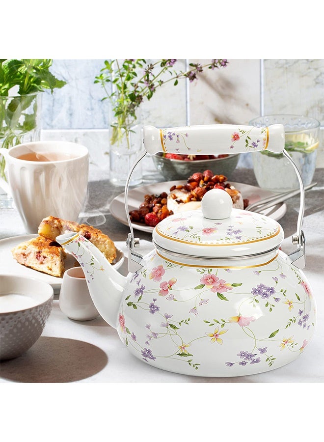 هاهاهاي إبريق شاي مينا عتيق 2.5 لتر – إبريق مينا بتصميم زهري قديم مع مقبض بورسلان، إبريق شاي سميك للموقد، مناسب للمطبخ، التخييم، القهوة وللهدايا المنزلية الأنيقة - Image 5