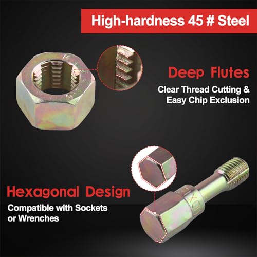 LEONTOOL مجموعة أدوات خيوط مترية LEONTOOL مكونة من 15 قطعة، أداة استعادة الخيوط M6 M8 M10 M12 تشمل 7 قواطع و7 قوالب و1 ملف خيوط، أداة تنظيف خيوط عالمية، مجموعة إصلاح خيوط تالفة - Image 3