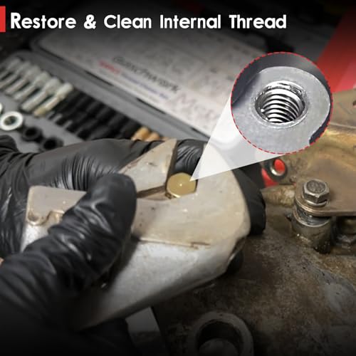 LEONTOOL مجموعة أدوات خيوط مترية LEONTOOL مكونة من 15 قطعة، أداة استعادة الخيوط M6 M8 M10 M12 تشمل 7 قواطع و7 قوالب و1 ملف خيوط، أداة تنظيف خيوط عالمية، مجموعة إصلاح خيوط تالفة - Image 5