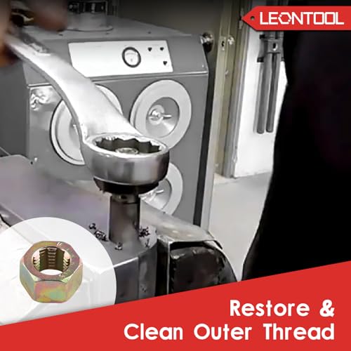 LEONTOOL مجموعة أدوات خيوط مترية LEONTOOL مكونة من 15 قطعة، أداة استعادة الخيوط M6 M8 M10 M12 تشمل 7 قواطع و7 قوالب و1 ملف خيوط، أداة تنظيف خيوط عالمية، مجموعة إصلاح خيوط تالفة - Image 4