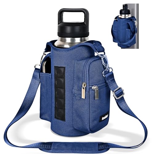 icolor Magnetic Gym Bag Water Bottle Carrier Holder with Phone Pockets StrapNylon Gym Magnetic Bag 5 Builtin Magnets Gym Accessories Organizer Bottle Pouch Sleeve for Men Women Navy Blue - Image 1
