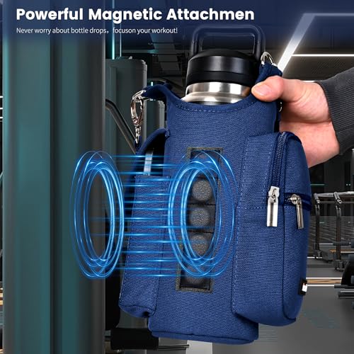 icolor Magnetic Gym Bag Water Bottle Carrier Holder with Phone Pockets StrapNylon Gym Magnetic Bag 5 Builtin Magnets Gym Accessories Organizer Bottle Pouch Sleeve for Men Women Navy Blue - Image 3