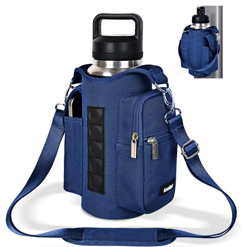 icolor Magnetic Gym Bag Water Bottle Carrier Holder with Phone Pockets StrapNylon Gym Magnetic Bag 5 Builtin Magnets Gym Accessories Organizer Bottle Pouch Sleeve for Men Women Navy Blue - Image 2