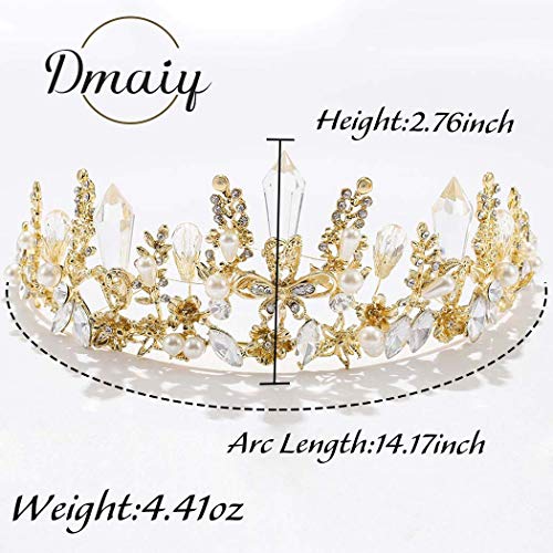 Haloty Baroque Butterfly Wedding Crown and Tiara Gold Queen Crystal Bride Pearl Crowns Flower Bridal Tiara Princess Teardrop Rhinestone Headpieces for Women and Girls - Image 2