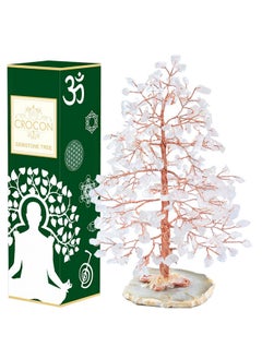 Crocon Clear Quartz Crystal Tree Of Life Geode Agate Slice Base Chakra Tree For Positive Energy Handmade Gemstone Tree Luck Feng Shui Decor Copper Wire Money Bonsai Healing Stones Spiritual Gift  - Image 1