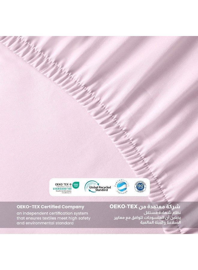 REST 3-Piece Pink Plush 90x200+20cm Fitted Bedsheet Set Includes 1 Deep Pocket Fitted Bedsheet and 2 Pillow Covers, Breathable and Machine Washable - Image 4