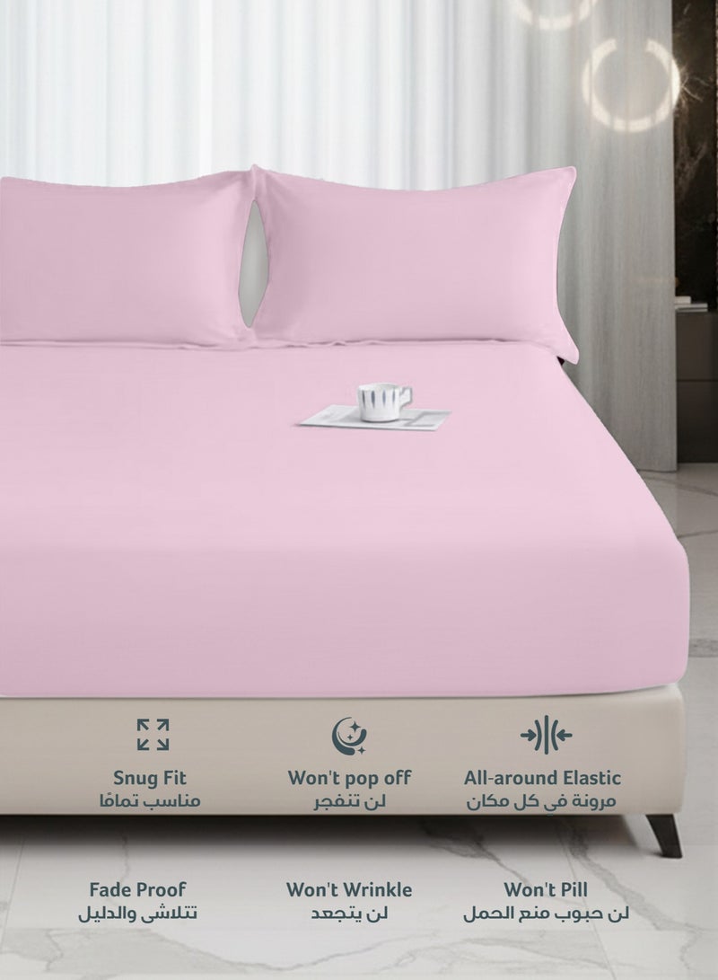 REST 3-Piece Pink Plush 90x200+20cm Fitted Bedsheet Set Includes 1 Deep Pocket Fitted Bedsheet and 2 Pillow Covers, Breathable and Machine Washable - Image 3