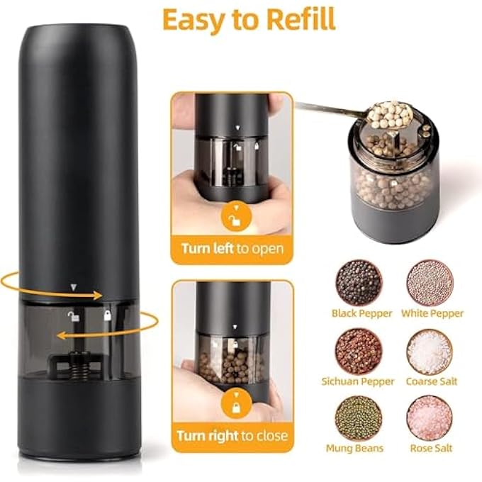 هالامودو مطحنة قهوة كهربائية محمولة قابلة للشحن عبر USB مع 6 إعدادات متعددة الطحن لطحن القهوة والملح والفلفل والتوابل المطحنة بالأسود - Image 4