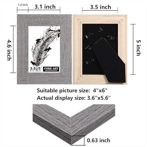 CORE ART إطار صور CORE ART 3.5x5، إطار خشبي يدوي ريفي رمادي مجموعة من 2، زجاج شبه مقسى عالي الدقة للعرض على الحائط أو الطاولة - Image 2