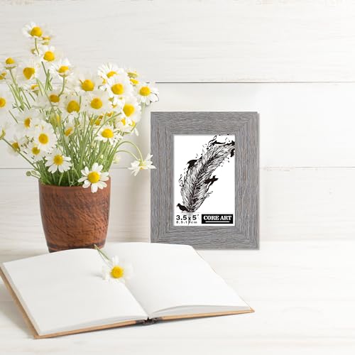 CORE ART إطار صور CORE ART 3.5x5، إطار خشبي يدوي ريفي رمادي مجموعة من 2، زجاج شبه مقسى عالي الدقة للعرض على الحائط أو الطاولة - Image 4