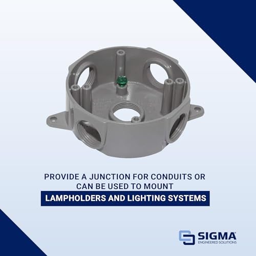SIGMA ENGINEERED SOLUTIONS 143854 Round Metal Electrical Outlet Box, Weatherproof, Easy Mount, White, (5) 1/2-Inch Holes - Image 2