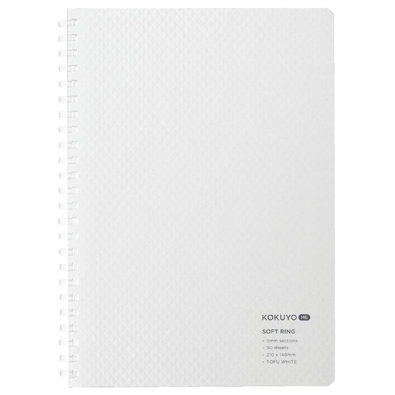 KOKUYO ME Graph Spiral Journal Notebook, A5 Soft Ring 5 mm Grid Paper Notebook with 50 Smooth Sheets, 5.8'' x 8.3'' Cute Small Journaling Notebook, Tofu White, Japan Import. (KME-SR931S5W) - Image 1