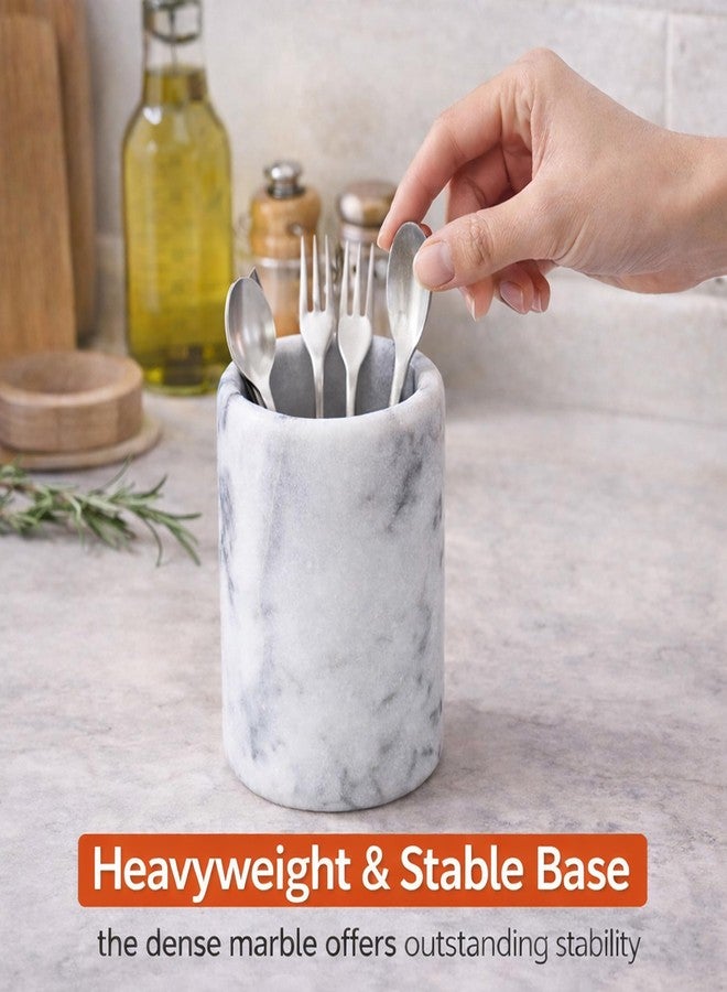 Creative Home Solid Natural Marble Pen Holder - Heavyweight Pencil Cup Organizer for Desk, Vanity, or Bathroom, 3.3" Diameter x 4.5" Height, Off-White with Unique Stone Patterns - Image 5