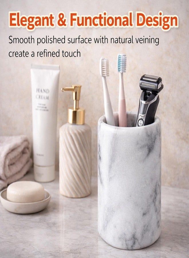 Creative Home Solid Natural Marble Pen Holder - Heavyweight Pencil Cup Organizer for Desk, Vanity, or Bathroom, 3.3" Diameter x 4.5" Height, Off-White with Unique Stone Patterns - Image 4