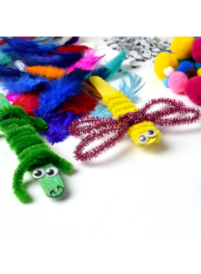 Asian Hobby Crafts Kids Pom Pom Crafts Kit with 50X Pipe Cleaners,Googly Eyes,Pompom Balls,Ice Cream Sticks,Color Feathers for DIY Art&Crafts Projects - Image 5