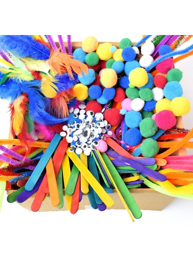 Asian Hobby Crafts Kids Pom Pom Crafts Kit with 50X Pipe Cleaners,Googly Eyes,Pompom Balls,Ice Cream Sticks,Color Feathers for DIY Art&Crafts Projects - Image 3