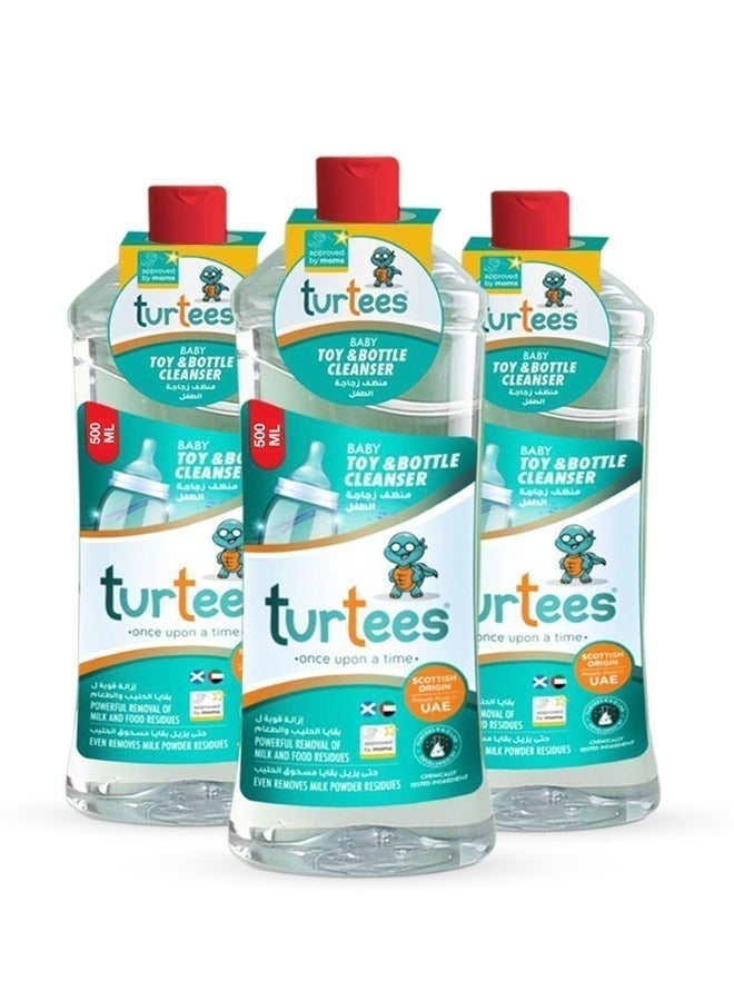 Turtees Baby Toy & Bottle Cleanser Pack of 3 (500ml x 3) – Gentle & Safe Liquid for Baby Bottles, Nipples, Toys & Feeding Accessories – Removes Milk Residue, Alcohol & Colour Free
