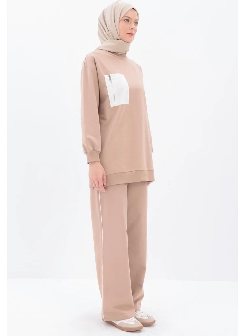 Allday Beige-Side Striped Tracksuit