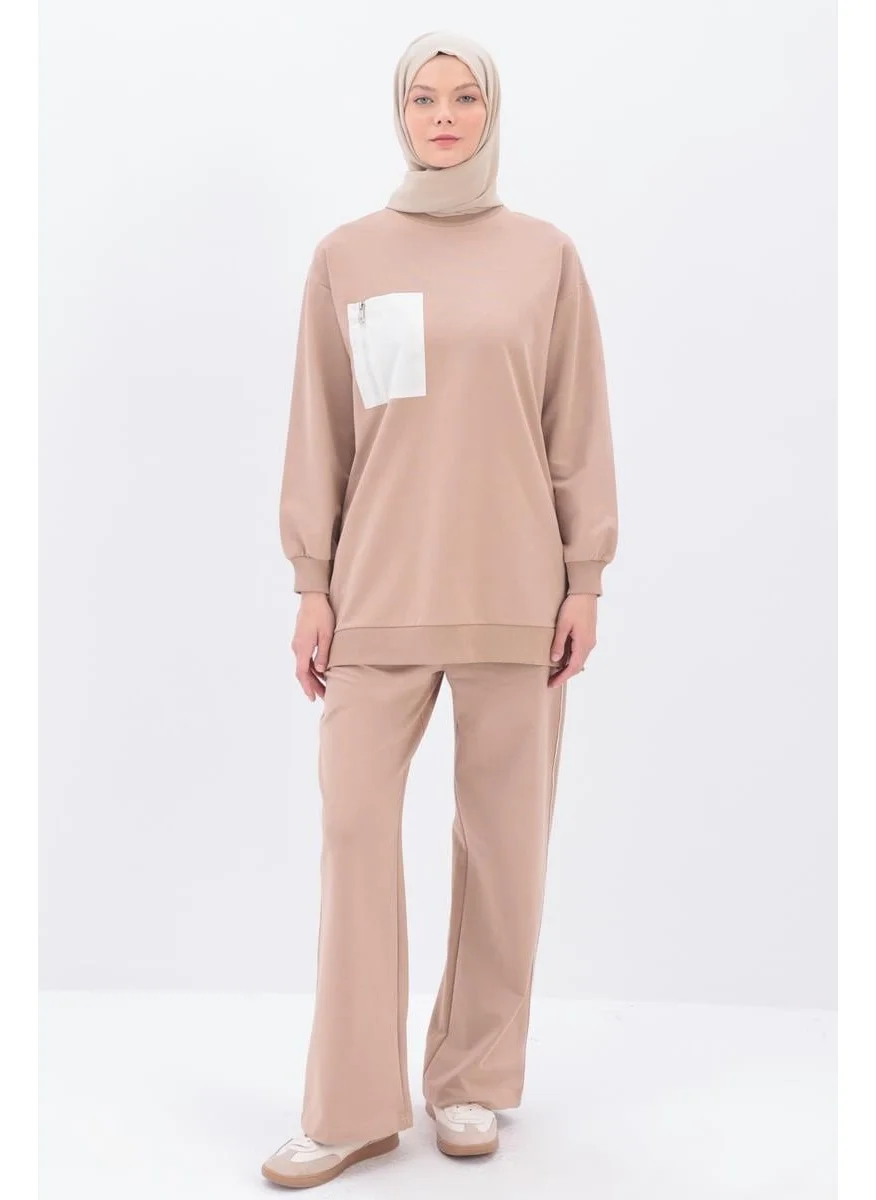 Allday Beige-Side Striped Tracksuit