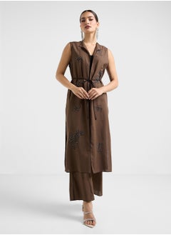 Printed Sleeveless Jacket & Pant Set