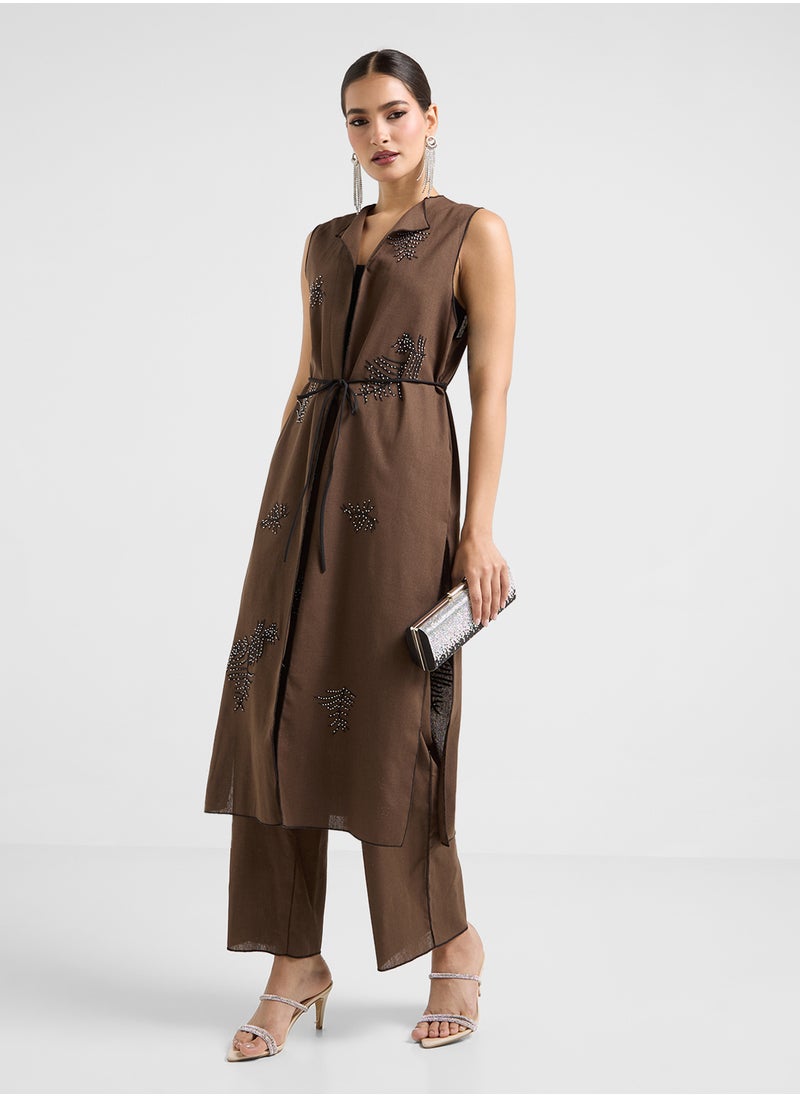 Khizana - Printed Sleeveless Jacket & Pant Set - Image 1