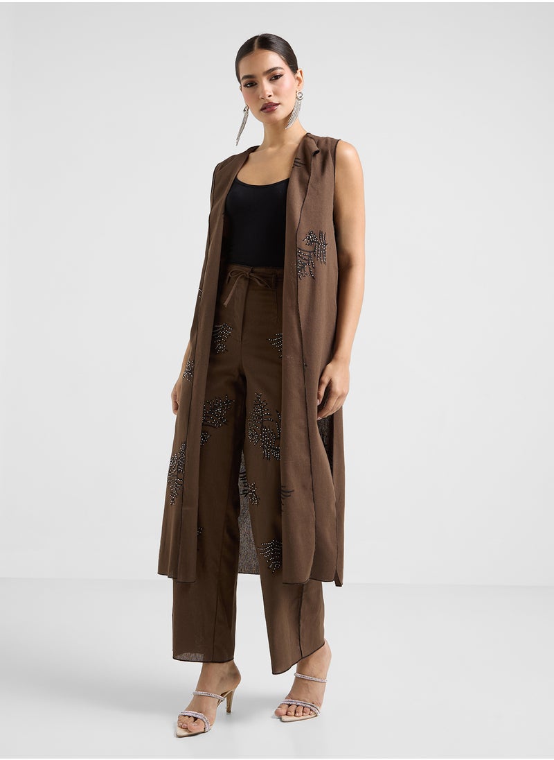 Khizana - Printed Sleeveless Jacket & Pant Set - Image 1