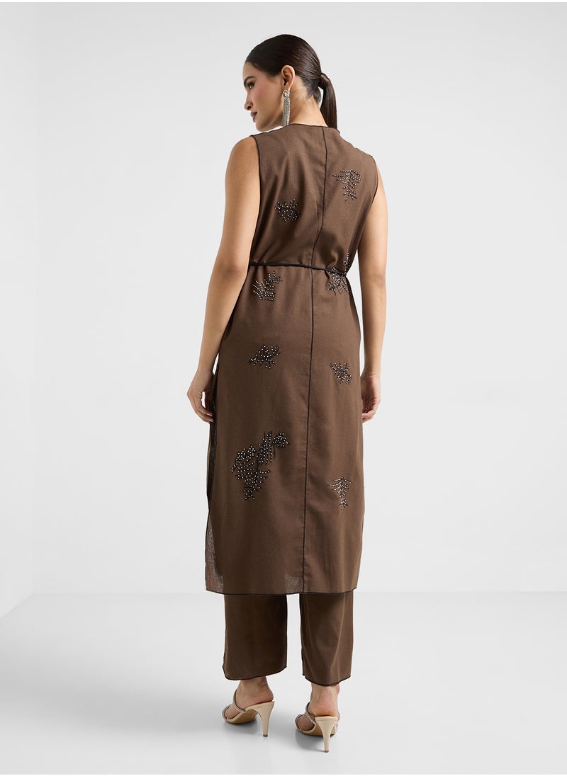 Khizana - Printed Sleeveless Jacket & Pant Set - Image 1