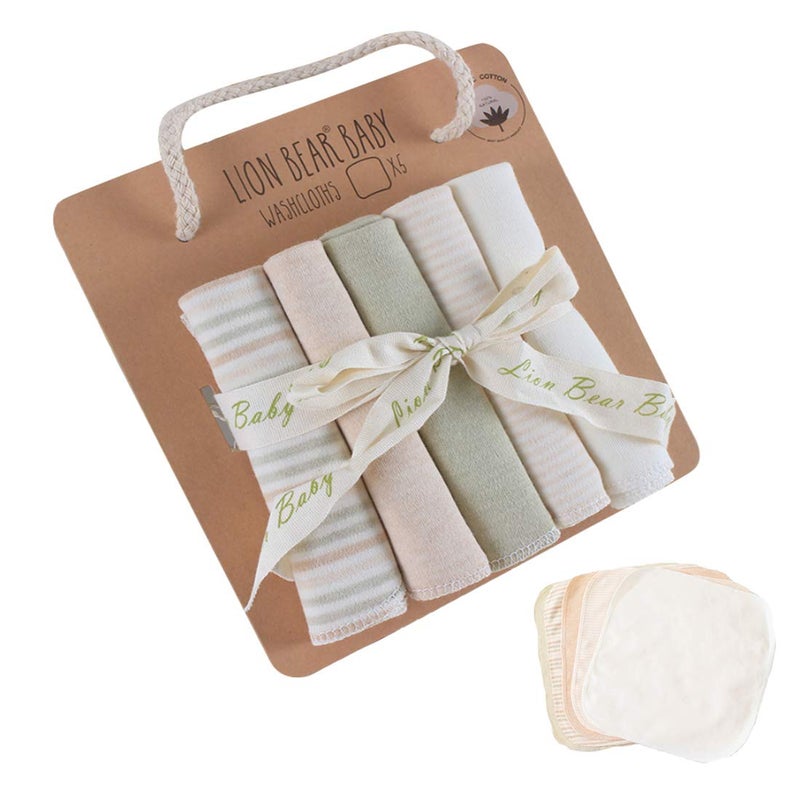 Reusable Colored Organics Baby Washcloths Soft Absorbent Organic Cotton Washable Saliva Towel Face Wipes Newborn Bath Face Towel Natural Baby Wipes for Sensitive Skin Multicolor 5 Pack