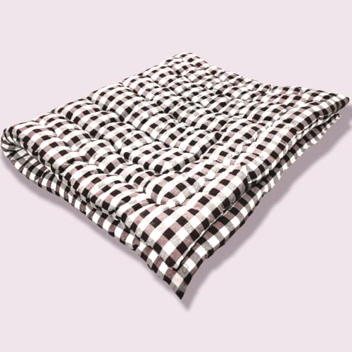 ATOOTFUSION Light Weight Medium Firm Foldable Reversible Cotton Quilt Mattress | Gadda Medium Firm, White and Black Checkered (Short Queen 72X48 Inches) - Image 3