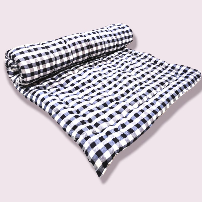 ATOOTFUSION Light Weight Medium Firm Foldable Reversible Cotton Quilt Mattress | Gadda Medium Firm, White and Black Checkered (Short Queen 72X48 Inches) - Image 4