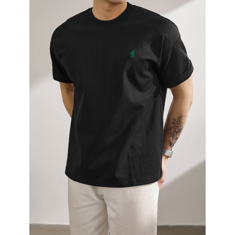 LUUD double-sided cotton breathable short-sleeved T-shirt for men in summer with slightly loose shoulders and drink bottle pressure printing top - Image 2