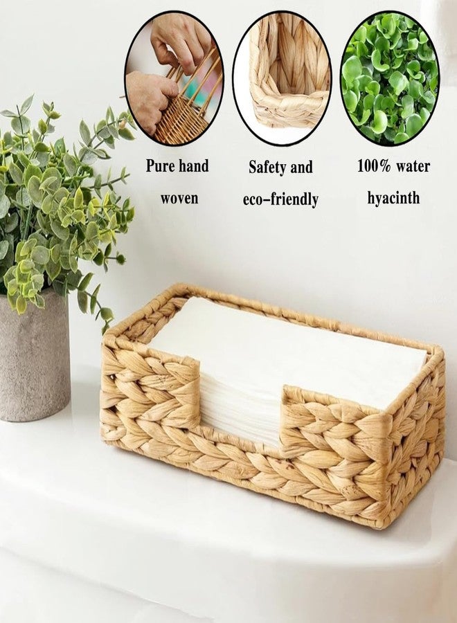 Cangfort Water Hyacinth Napkin Holder, Rattan Napkin Holder for Tables, 1 PCS Napkin Basket Decorative Wicker Napkin Tray for Kitchen, Bathroom, Living Room(Rectangle, Size 9.44"/24CMx5.11"/13CMx2.75"/7CM) - Image 2