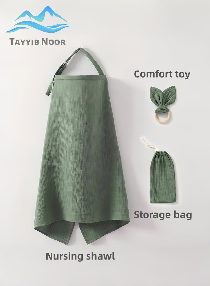 طيب نور غطاء رضاعة قطني، غطاء كبير للرضاعة الطبيعية للطفل، شال ناعم ومسامي 100*70 سم، مجموعة 3 في 1