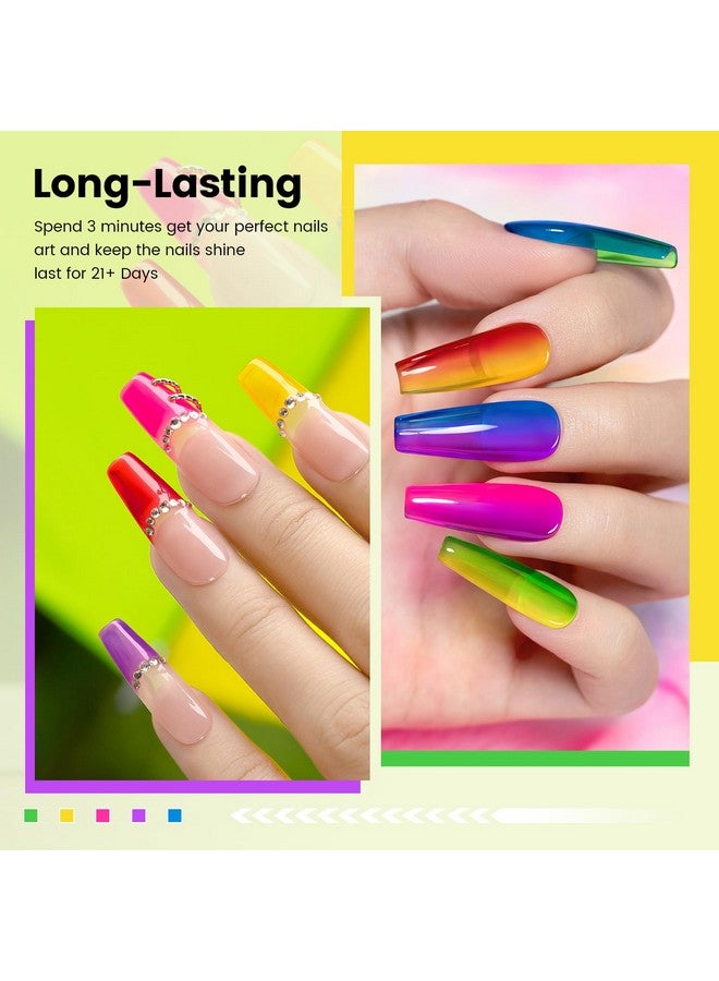RARJSM Neon Jelly Gel Nail Polish Set 6pcs Clear Crytal Glass Yellow Blue Green Red Pink Purple Transparent Sheer Gel Varnish LED UV Curing Requires French Manicure Soad off Summer Iridescent Colors - Image 4