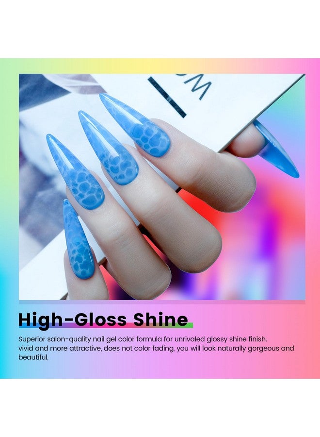 RARJSM Neon Jelly Gel Nail Polish Set 6pcs Clear Crytal Glass Yellow Blue Green Red Pink Purple Transparent Sheer Gel Varnish LED UV Curing Requires French Manicure Soad off Summer Iridescent Colors - Image 3