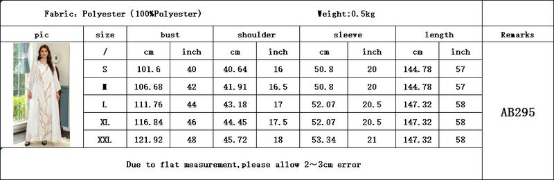 White Muslim Robe Sequin Embroidery Jalabiya Party Evening Dress - Image 5