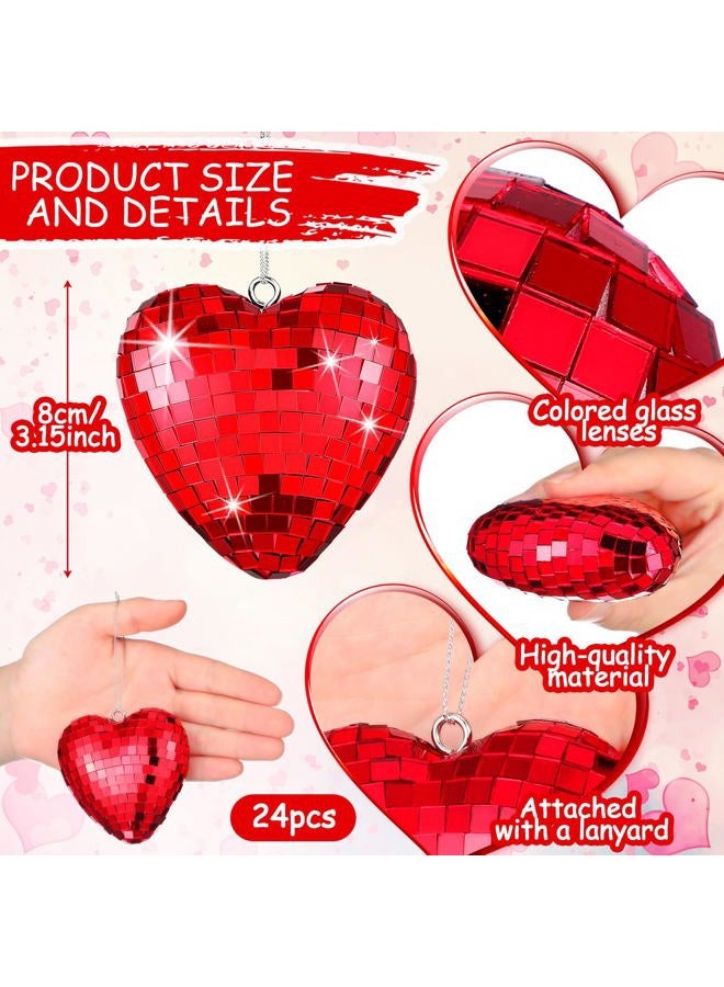 Vercraft 24 Pcs Valentine's Day Hanging Ornaments Heart Disco Ball Decor Red Heart Mirror Glass Ornament Valentine's Day Tree Decor Mirror Love Disco Ball for Wedding Party Anniversary Supplies - Image 2