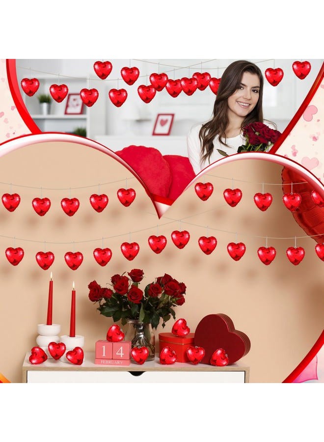Vercraft 24 Pcs Valentine's Day Hanging Ornaments Heart Disco Ball Decor Red Heart Mirror Glass Ornament Valentine's Day Tree Decor Mirror Love Disco Ball for Wedding Party Anniversary Supplies - Image 4