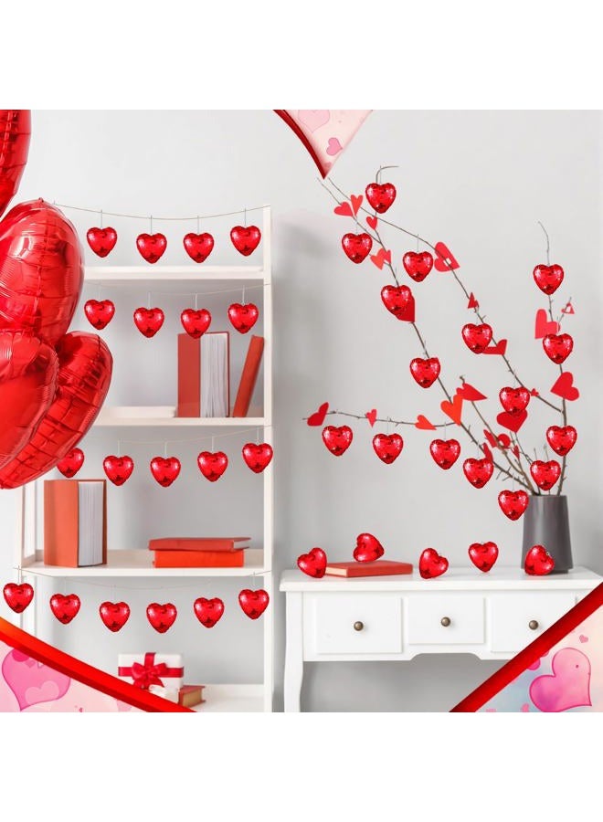Vercraft 24 Pcs Valentine's Day Hanging Ornaments Heart Disco Ball Decor Red Heart Mirror Glass Ornament Valentine's Day Tree Decor Mirror Love Disco Ball for Wedding Party Anniversary Supplies - Image 3