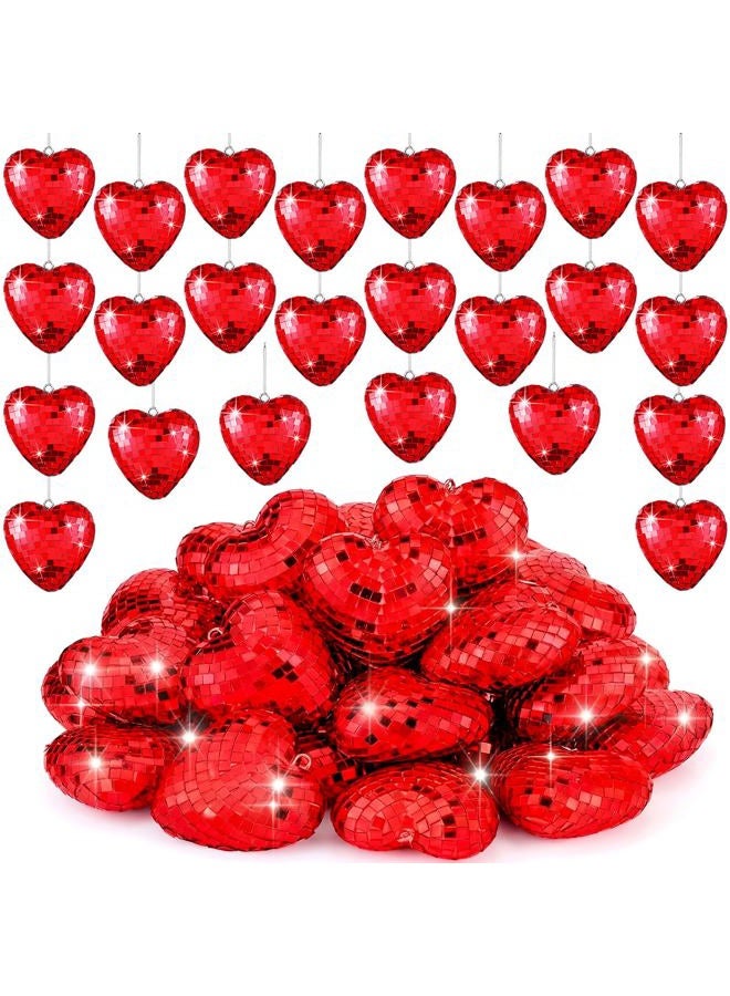 Vercraft 24 Pcs Valentine's Day Hanging Ornaments Heart Disco Ball Decor Red Heart Mirror Glass Ornament Valentine's Day Tree Decor Mirror Love Disco Ball for Wedding Party Anniversary Supplies - Image 1