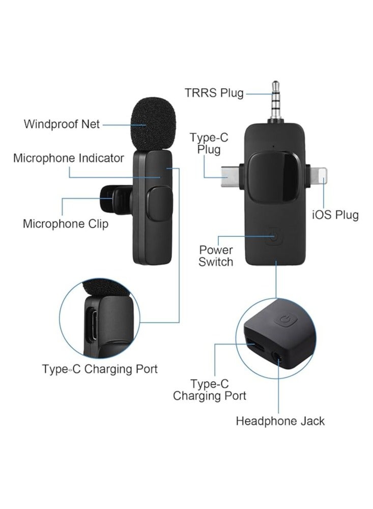 ميكروفونات لافاليير لاسلكية قابلة لإعادة الشحن 3 في 1 لأجهزة iPhone وiPad مع خاصية تقليل الضوضاء المدمجة وجودة صوت واضحة للغاية لتسجيل اجتماعات التدريس - Image 2