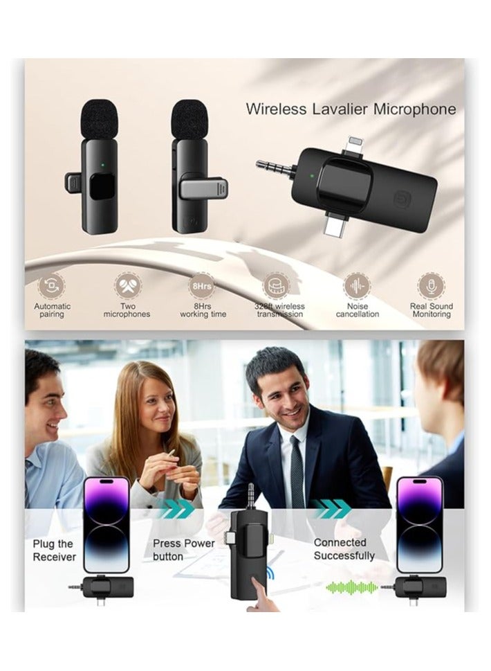 ميكروفونات لافاليير لاسلكية قابلة لإعادة الشحن 3 في 1 لأجهزة iPhone وiPad مع خاصية تقليل الضوضاء المدمجة وجودة صوت واضحة للغاية لتسجيل اجتماعات التدريس - Image 4