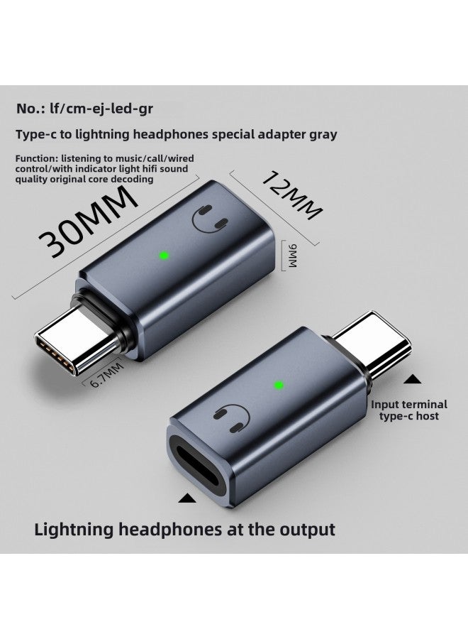 Suitable For IPhone15 Mobile Phone Audio Adapter Lightning To Type-c Conversion Headphone Adapter-Interface Form:C Male To Apple Earphones Special Gray - Image 1