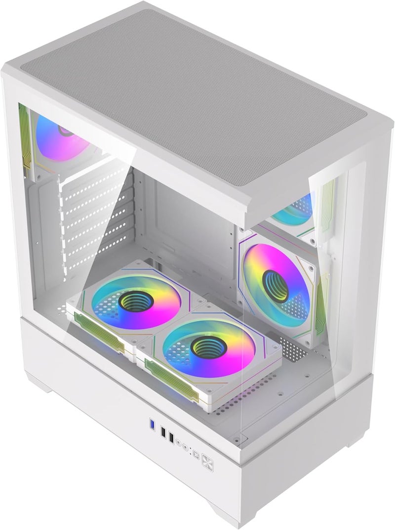 دارك فلاش علبة كمبيوتر من نوع darkFlash C365 E-ATX Mid Tower، زجاج مزدوج مقسّى بزاوية رؤية بانورامية 270 درجة، تدعم اللوحات الأم E-ATX/ATX/M-ATX، حتى 7 مراوح، مشعاع 240 مم، بطاقة رسوميات 330 مم، منفذ USB 3.0 أمامي – أبيض - Image 4
